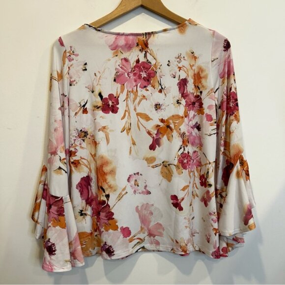 Laura Floral Long Bell Sleeve Top White - Picture 9 of 9
